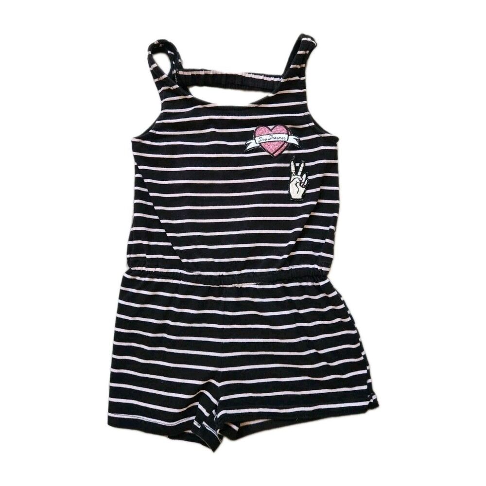 Child's Place Black Pink Stripe Sleeveless Romper Elastic Waist Girls XS 4 GUC